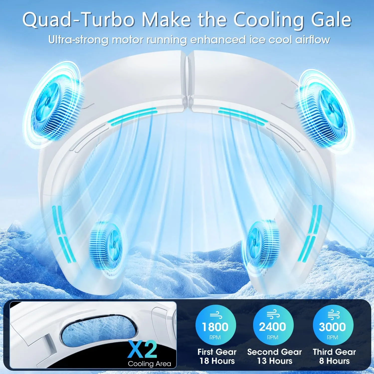 OLV Neck Fan 6000mAh Rechargeable Battery 18Hrs 4 Turbine Motor Powerful 360° Cooling Airflow 3 Speeds Portable Foldable Fan Ultra-Quiet Personal Fan Gifts for Men Women Home Office,Work,Travel White