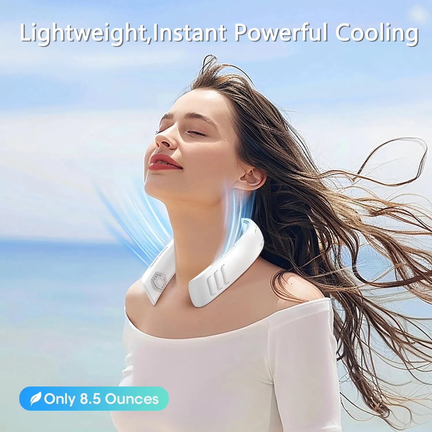 OLV Neck Fan 6000mAh Rechargeable Battery 18Hrs 4 Turbine Motor Powerful 360° Cooling Airflow 3 Speeds Portable Foldable Fan Ultra-Quiet Personal Fan Gifts for Men Women Home Office,Work,Travel White