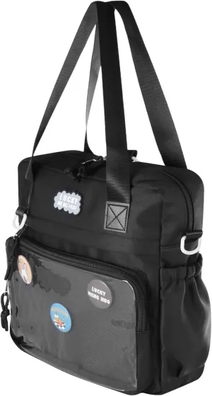 OMISTAR Black Ita Bag, Crossbody Shoulder Bag, Messenger Pin Display Bag with Insert, Multi-Purpose Terylene Cotton Backpack for Anime Display, Travel