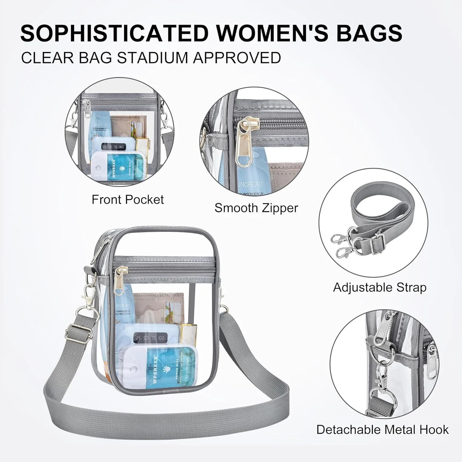 OrabenClear Messenger Bag Clear Bag Stadium Approved, Clear Purse Clear Crossbody Bag for Work, Workout, Sports