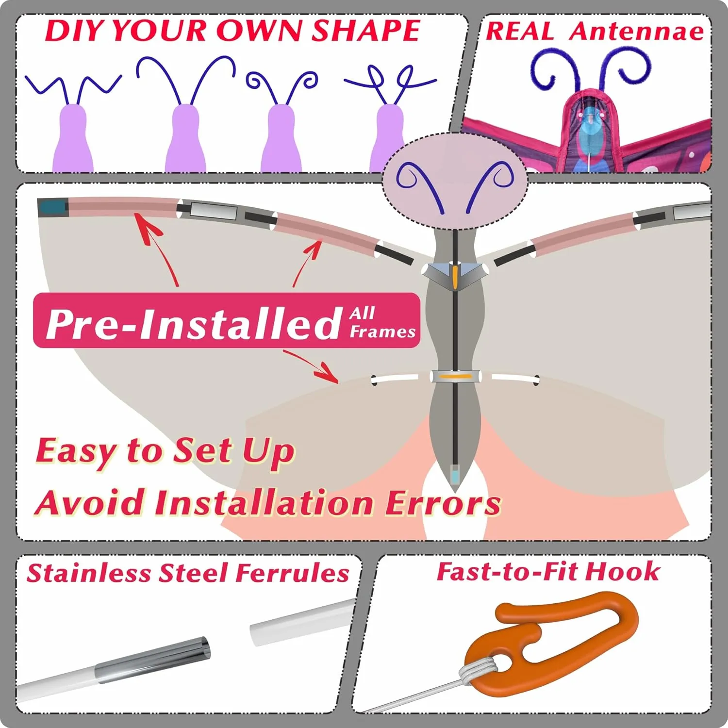 ORGCLDKT-Quadwing Bionic Flying Insect Kite-Butterfly Kite/Dragonfly Kite, Super Easy to Fly with, Ideal for Kids, Adults, Girls, Boys. Kites for The Beach, Grassland, Hiking