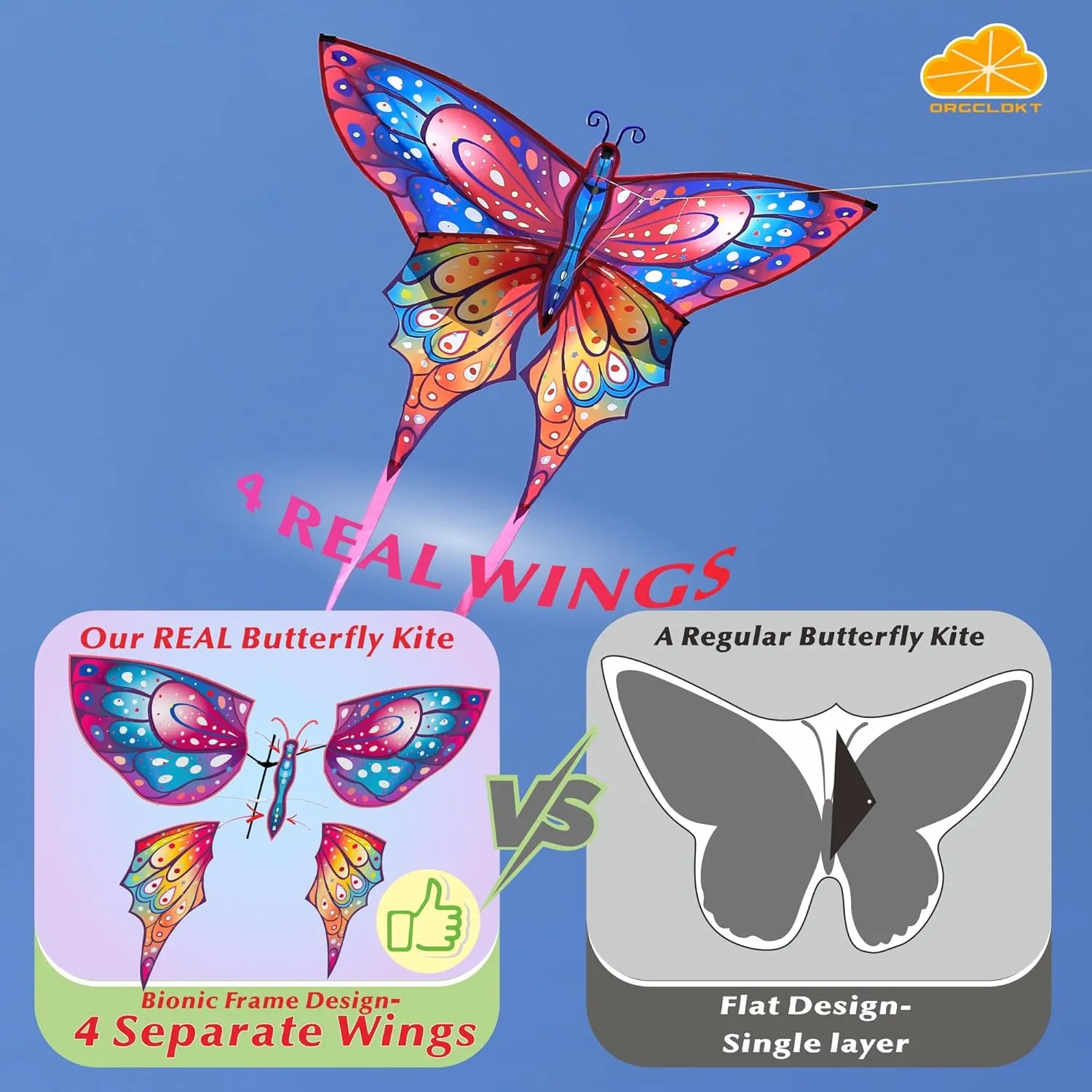 ORGCLDKT-Quadwing Bionic Flying Insect Kite-Butterfly Kite/Dragonfly Kite, Super Easy to Fly with, Ideal for Kids, Adults, Girls, Boys. Kites for The Beach, Grassland, Hiking