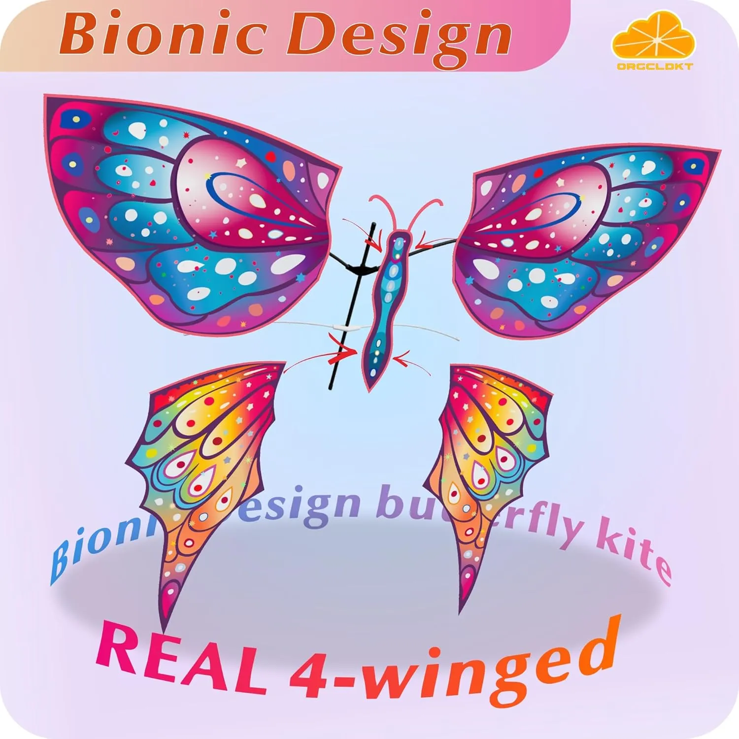 ORGCLDKT-Quadwing Bionic Flying Insect Kite-Butterfly Kite/Dragonfly Kite, Super Easy to Fly with, Ideal for Kids, Adults, Girls, Boys. Kites for The Beach, Grassland, Hiking