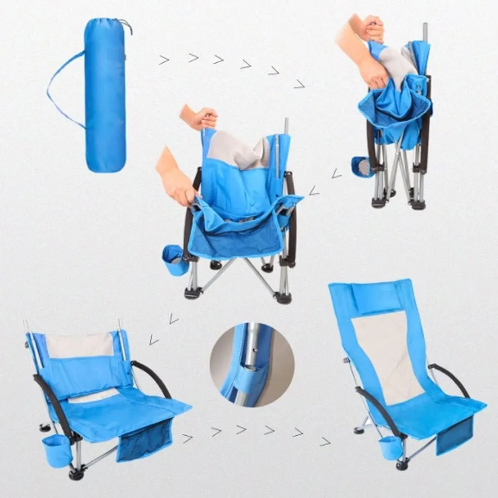 Outdoor Chair Folding Camping High-Backed Armchair Padded Deck Portable Beach omics Breathable Comfortable with Headrest Foldable