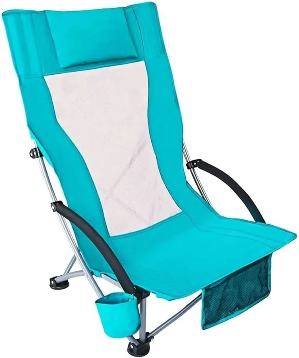 Outdoor Chair Folding Camping High-Backed Armchair Padded Deck Portable Beach omics Breathable Comfortable with Headrest Foldable