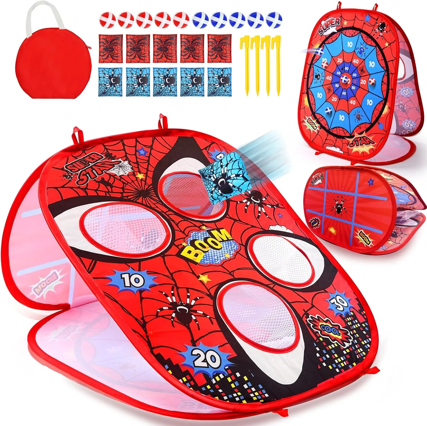 Outdoor Games,Bean Bag Toss Toys for Boys 4 5 6 7 8,3 in 1 Cornhole Board,Tic Tac Toe,Toss Across Game for Kids Toddlers,Fun Lawn Courtyard Beach Camping Family Party Toys,Cool Birthday Gifts for Boys
