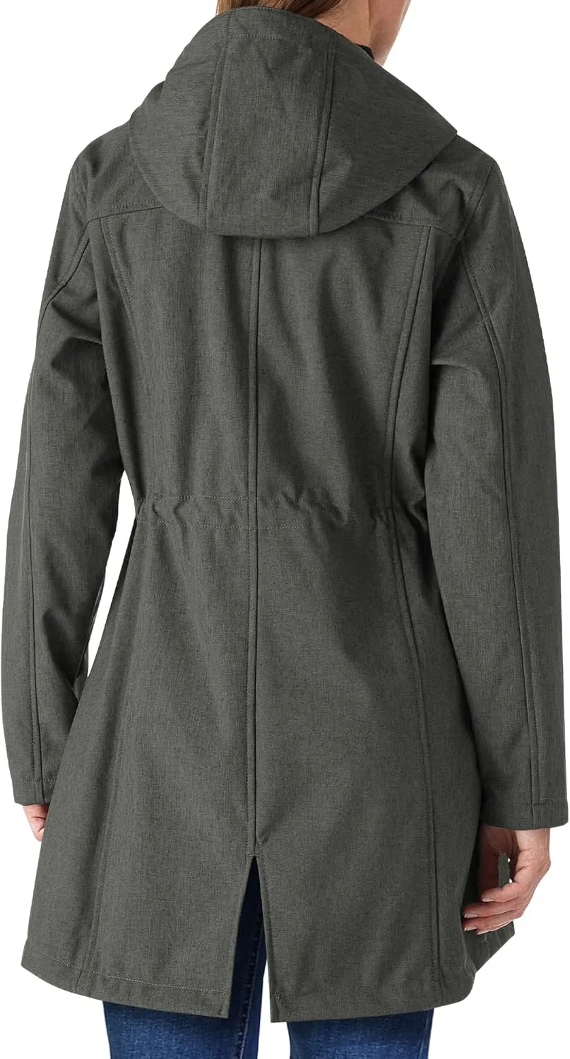 Outdoor Ventures Women's Lightweight Waterproof Fleece Lined Hooded Softshell Rain Jacket, Warm Windbreaker Long Coat