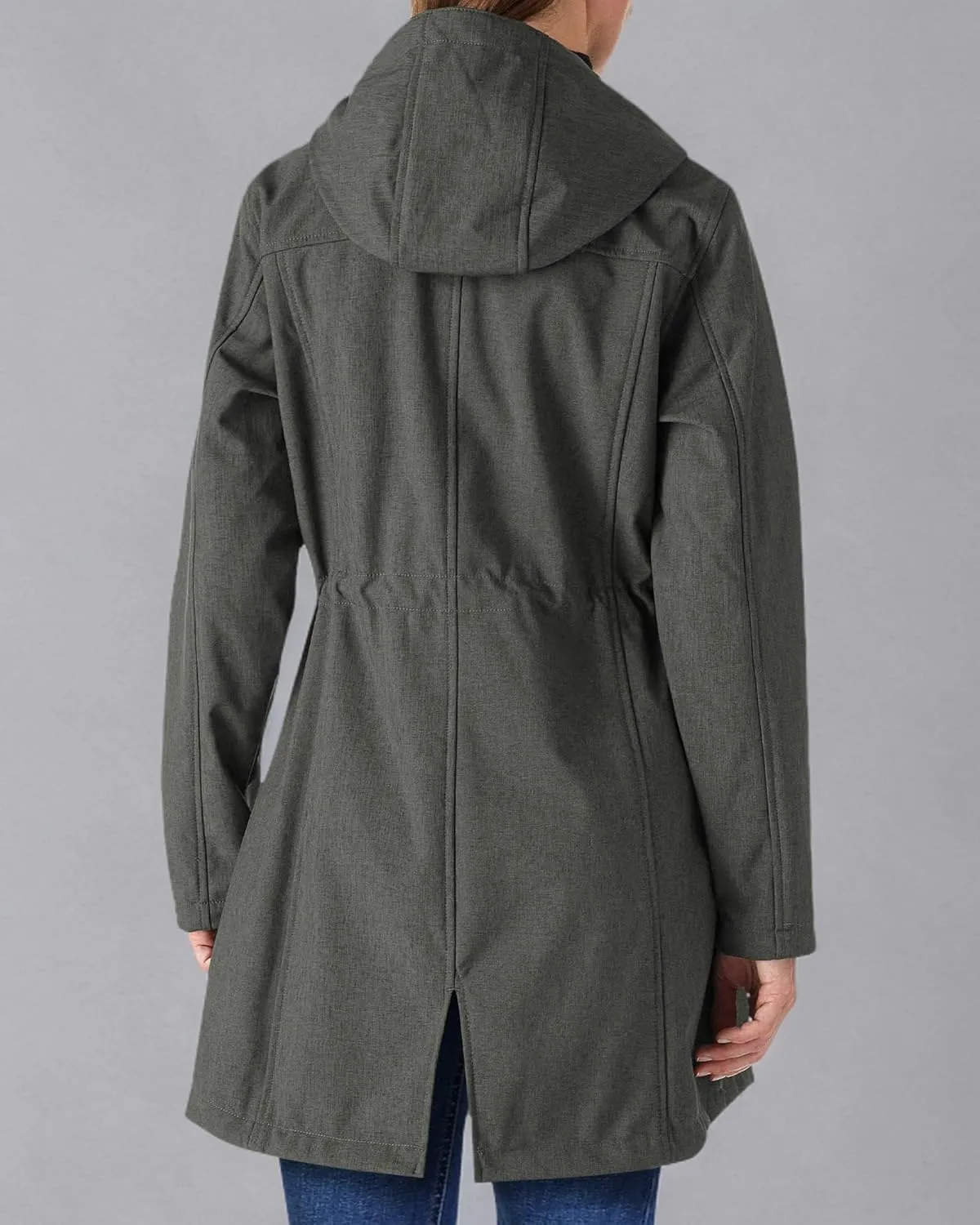 Outdoor Ventures Women's Lightweight Waterproof Fleece Lined Hooded Softshell Rain Jacket, Warm Windbreaker Long Coat