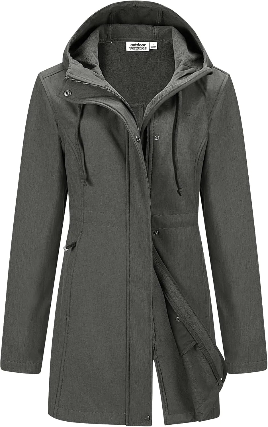 Outdoor Ventures Women's Lightweight Waterproof Fleece Lined Hooded Softshell Rain Jacket, Warm Windbreaker Long Coat