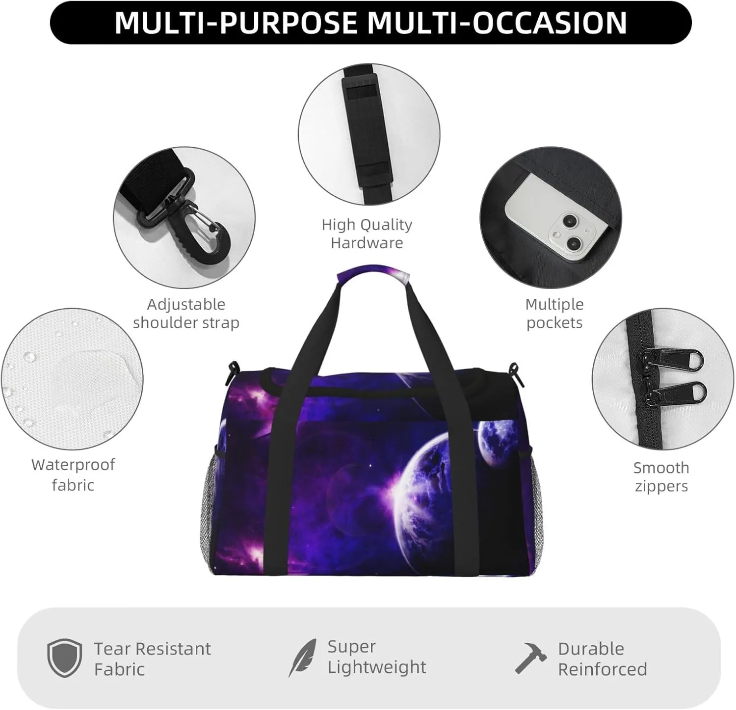 Outer Space Travel Duffel Bag Large Foldable Waterproof Overnight Bag For Beach Swim Bags Pool Sports Gym