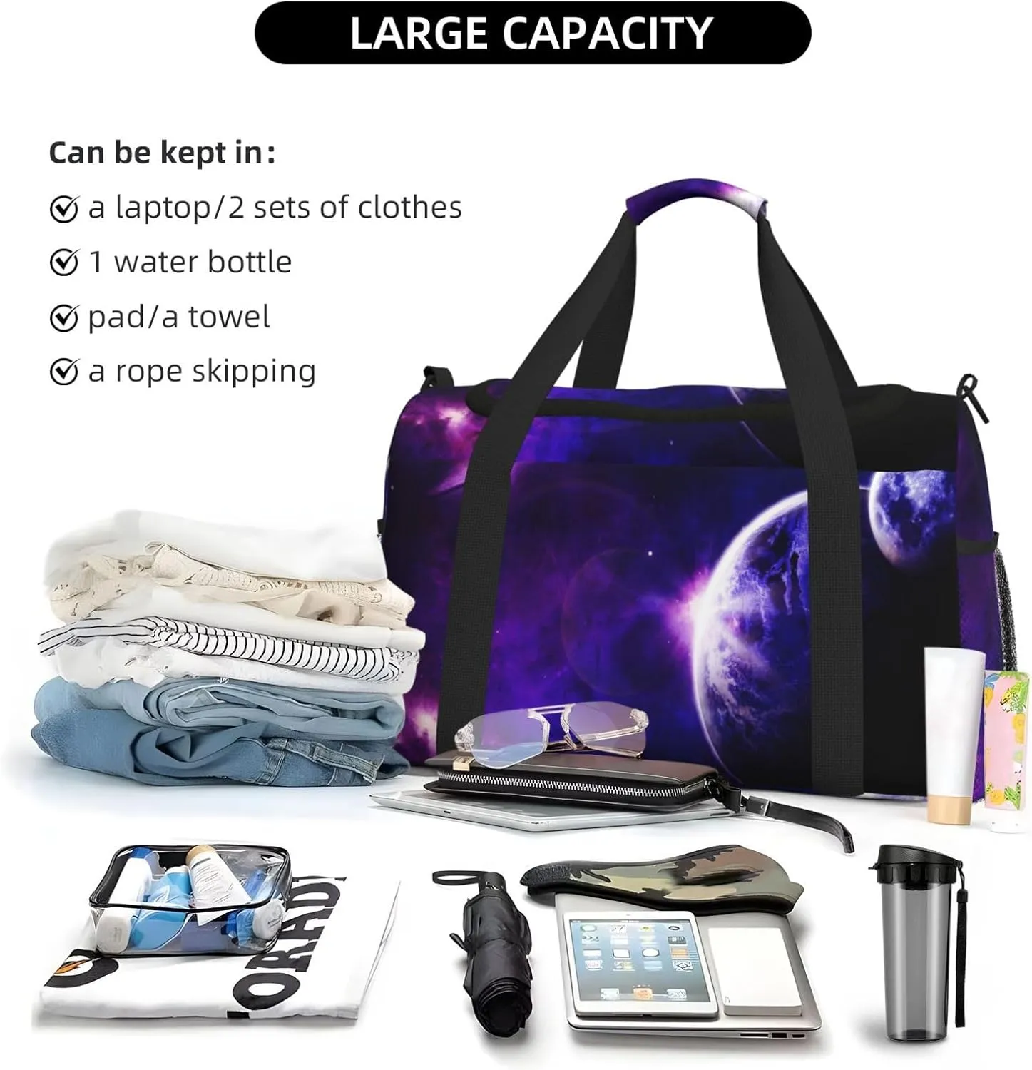 Outer Space Travel Duffel Bag Large Foldable Waterproof Overnight Bag For Beach Swim Bags Pool Sports Gym