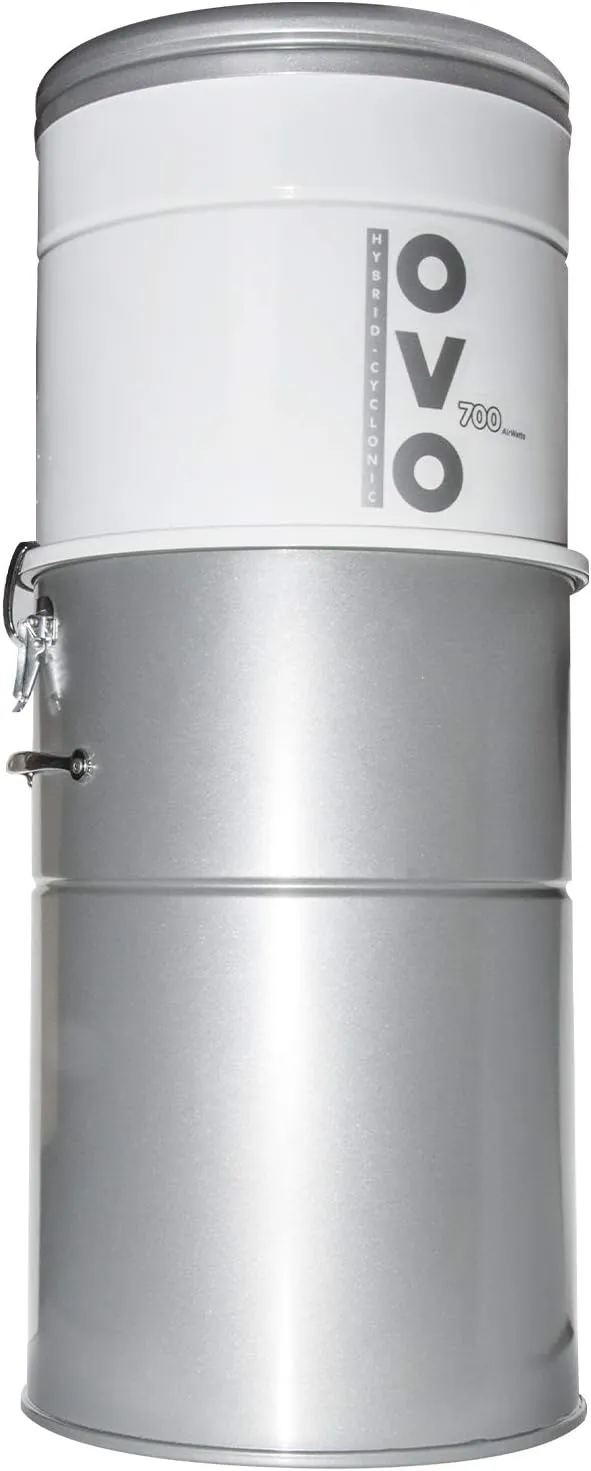 OVO 700 Airwatts Heavy Duty Powerful Central Vacuum System, Hybrid Filtration (with or Without Disposable Bags) 35L or 9.25Gal Bottom Load Dust Bin