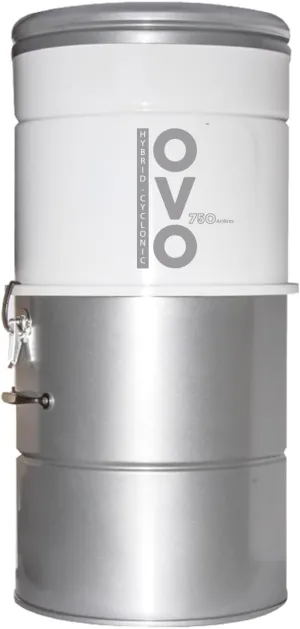 OVO Large and Powerful Central Vacuum System, 700 Airwatts Hybrid Filtration (with or Without Disposable Bags), Covers up to 7500 sq.ft, 6.6 Gal / 25L Bottom Load Rolled Steel Canister