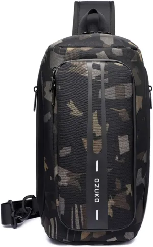 OZUKO Men Chest Crossbody Bags Waterproof Sports Shoulder Fashion Usb Multifunctional Sling Bag