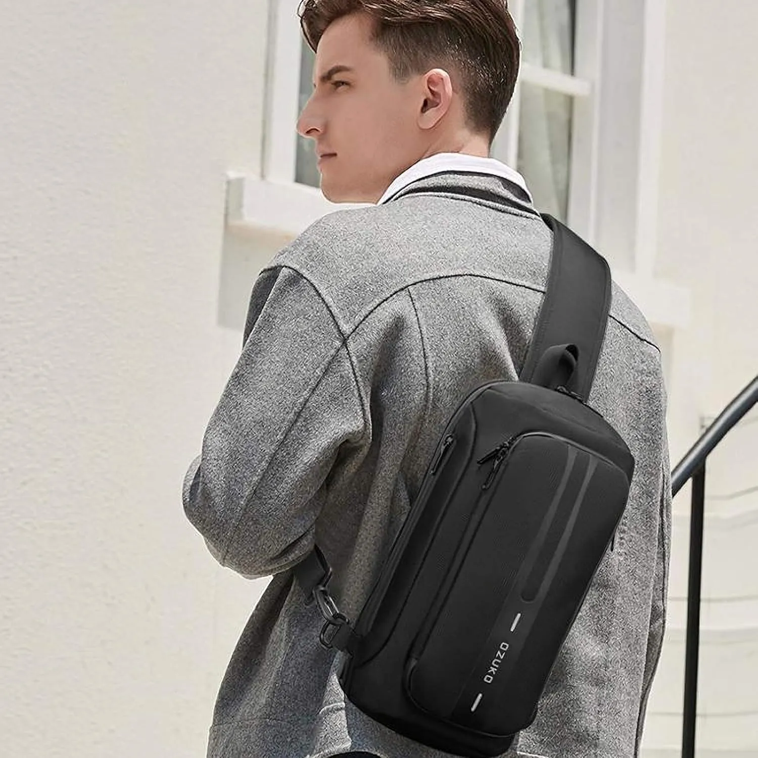 OZUKO Men Chest Crossbody Bags Waterproof Sports Shoulder Fashion Usb Multifunctional Sling Bag