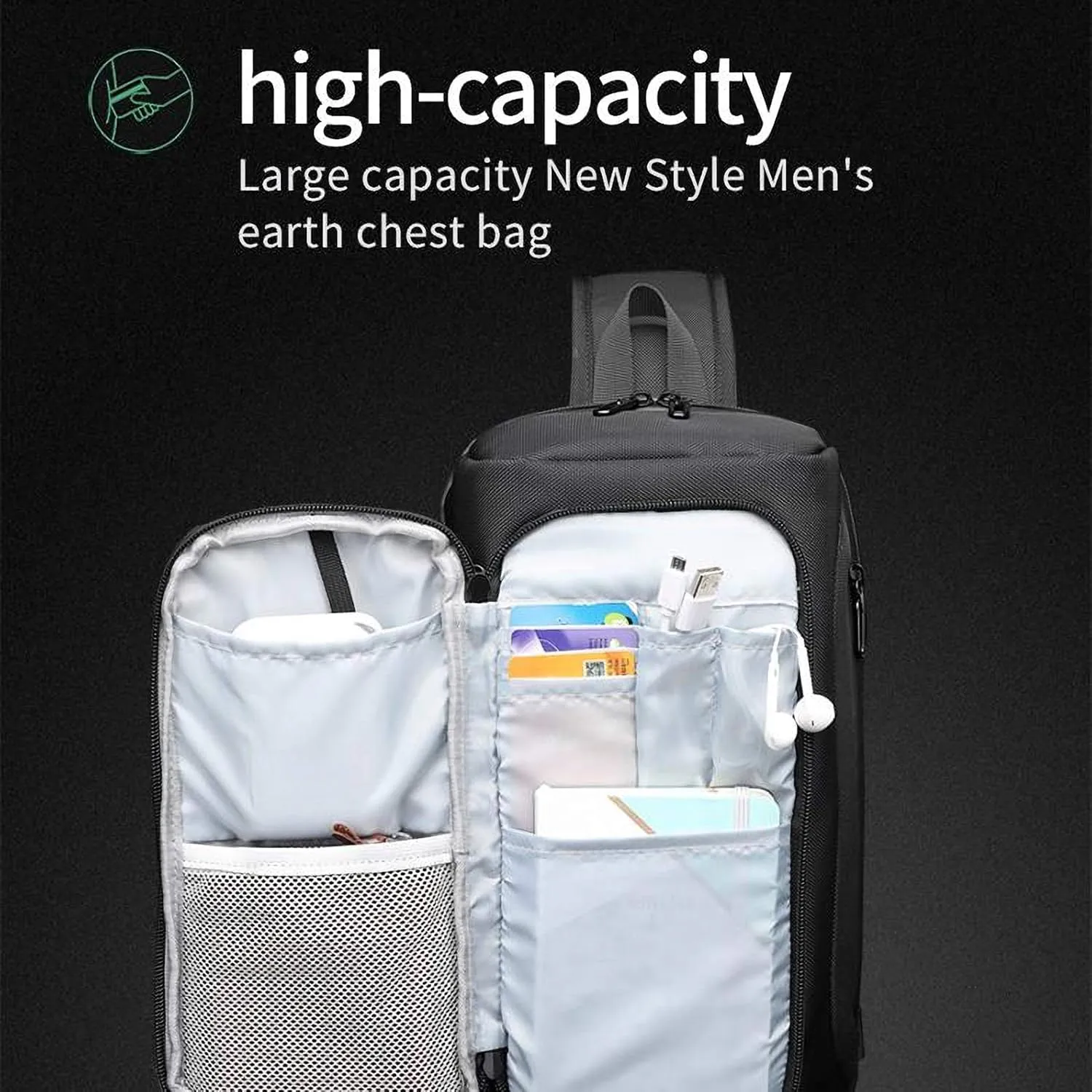 OZUKO Men Chest Crossbody Bags Waterproof Sports Shoulder Fashion Usb Multifunctional Sling Bag