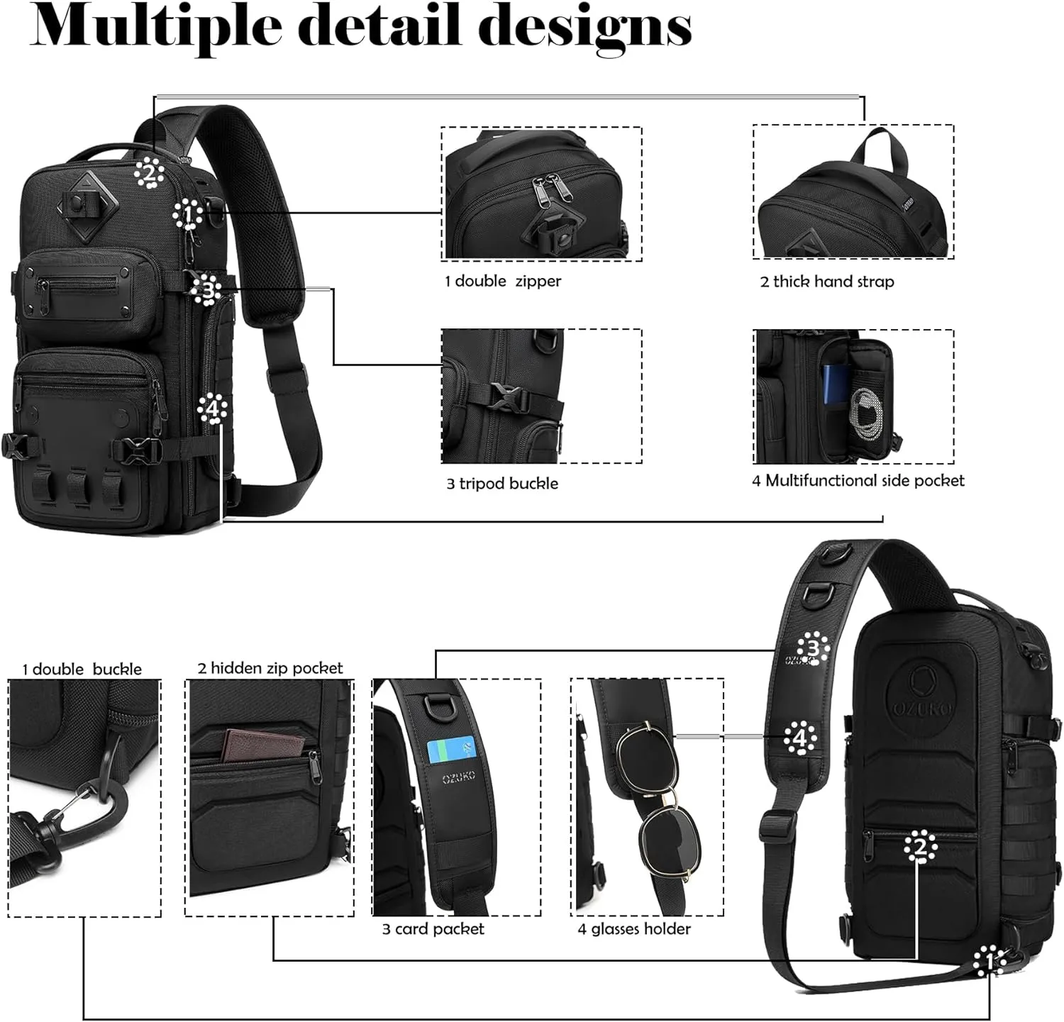 OZUKO Tactical Backpack Chest Sling Bags for Men, Waterproof Crossbody Shoulder Daypack for Outdoor Walking Hiking Trekking (Military)