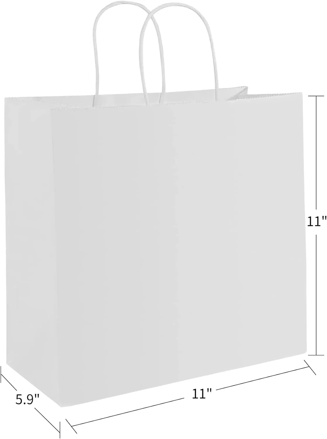 PAICUIKE 50Pcs White Paper Bags with Handles, Large 11x6x11 Inch Kraft Shopping Bags for Retail, Gift Packaging, Parties, Weddings, Birthdays, Baking