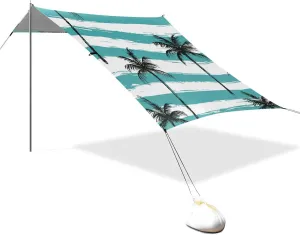Palm Tree Summer Beach Blue Designed UPF50  Foldable Beach Tent Easy Setup Large Sun Shelter with Carrying Bag for Backyard and Camping reposeras para Playa