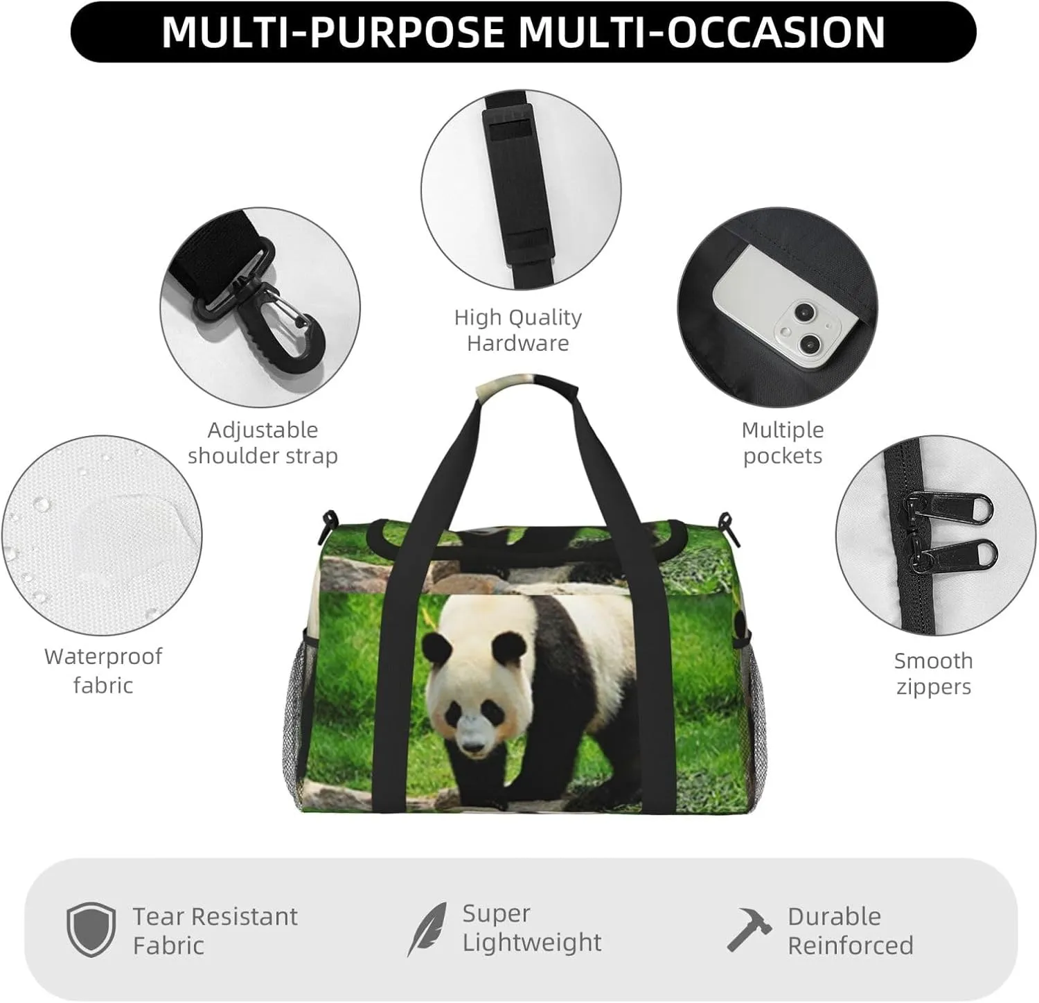 Panda Travel Duffel Bag Large Foldable Waterproof Overnight Bag For Beach Swim Bags Pool Sports Gym