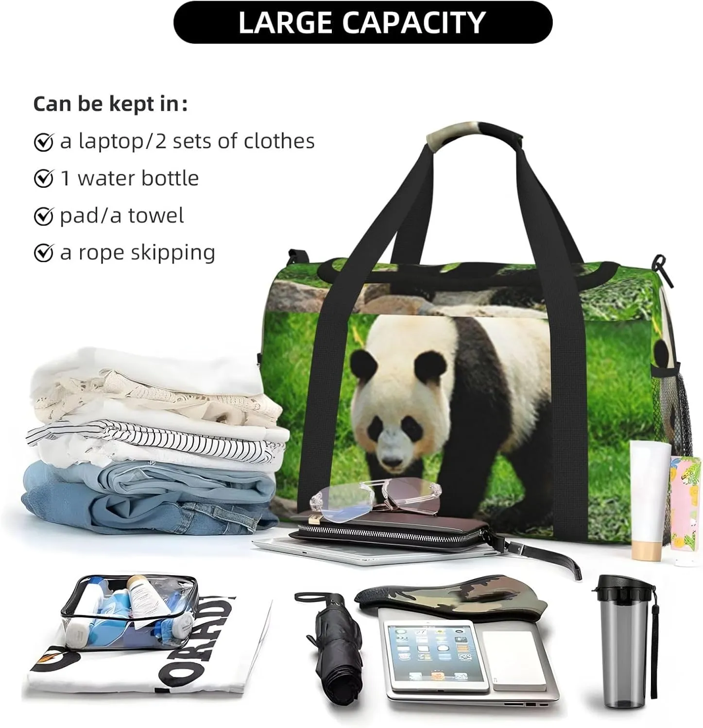 Panda Travel Duffel Bag Large Foldable Waterproof Overnight Bag For Beach Swim Bags Pool Sports Gym