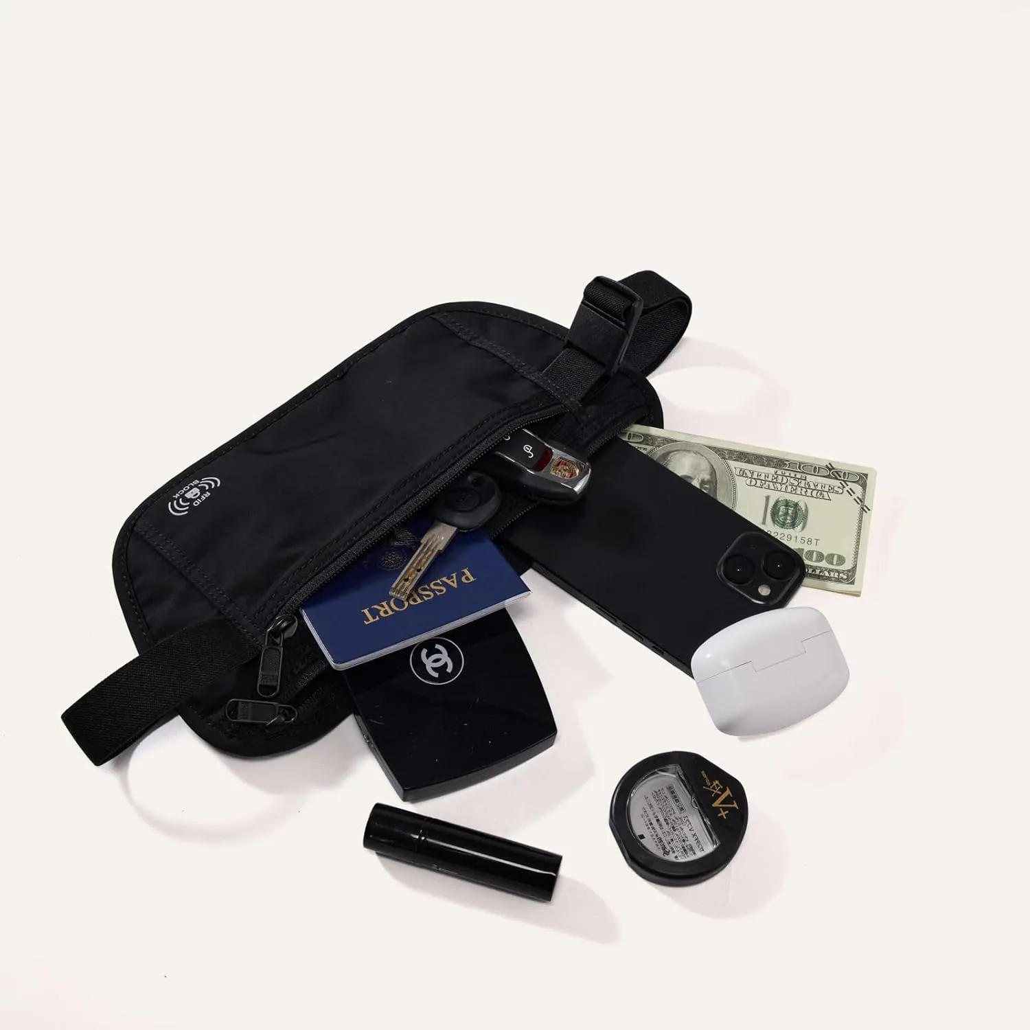 Pander Unisex RFID Anti Theft Waist Pouch Money Belt for Travel, Blocking Hidden Wallet Belt Bag for Women, Protects Your Valuables and Data. (Black Onyx)