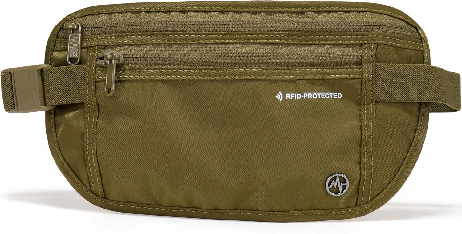 Pander Unisex RFID Anti Theft Waist Pouch Money Belt for Travel, Blocking Hidden Wallet Belt Bag for Women, Protects Your Valuables and Data.(Dark Moss)