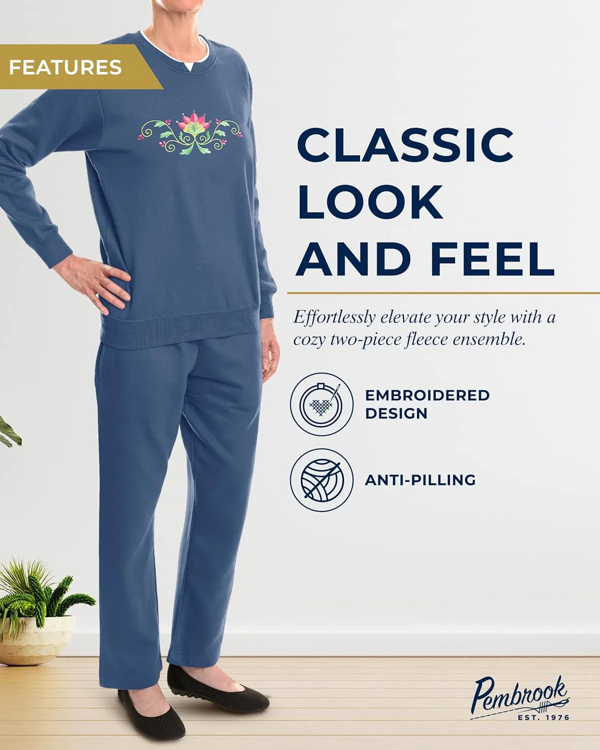 Pembrook Womens Sweat Suits Two-Piece - Ladies Sweatsuits Sets | Embroidered Fleece Sets for Women 2 Piece