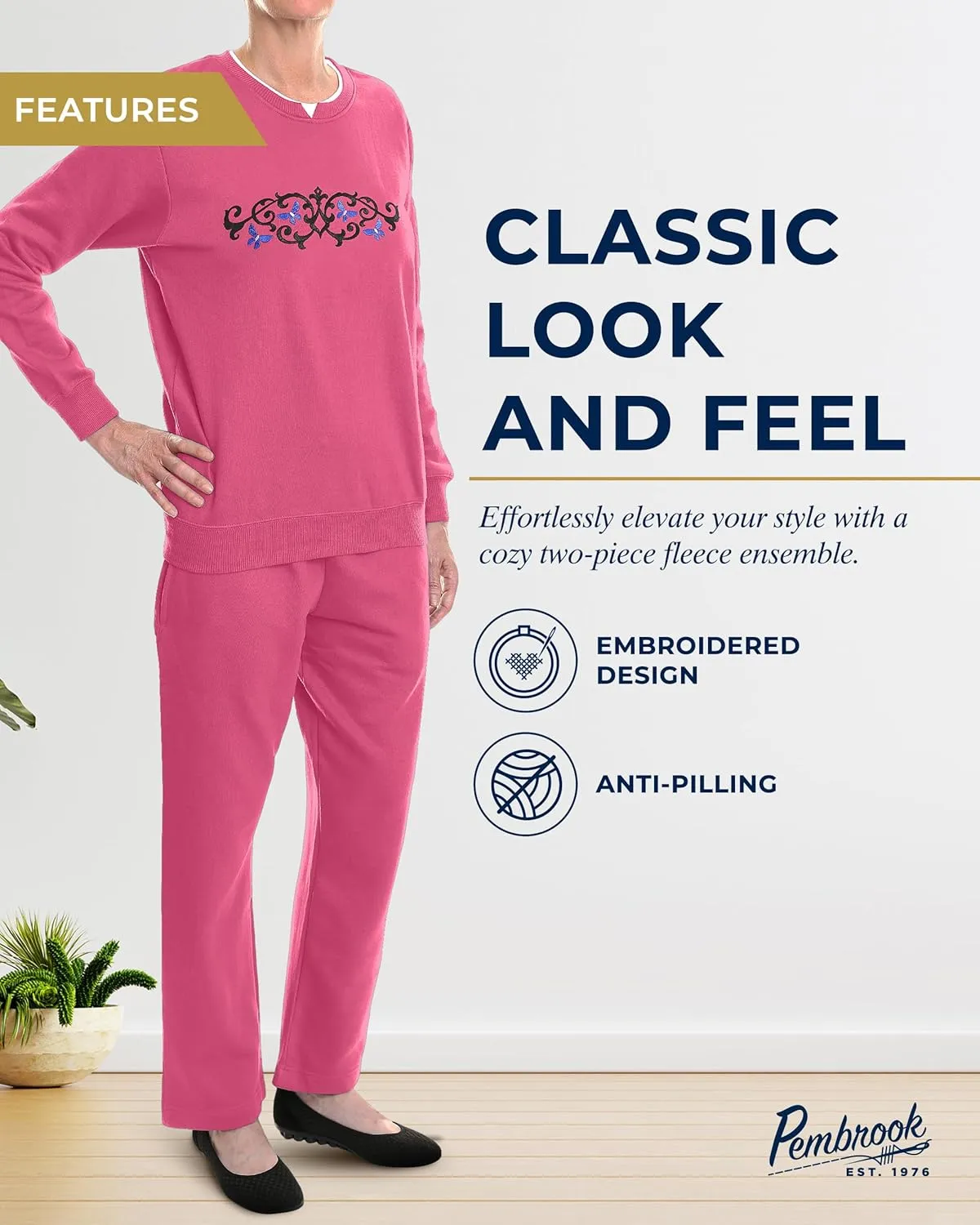 Pembrook Womens Sweat Suits Two-Piece - Ladies Sweatsuits Sets | Embroidered Fleece Sets for Women 2 Piece