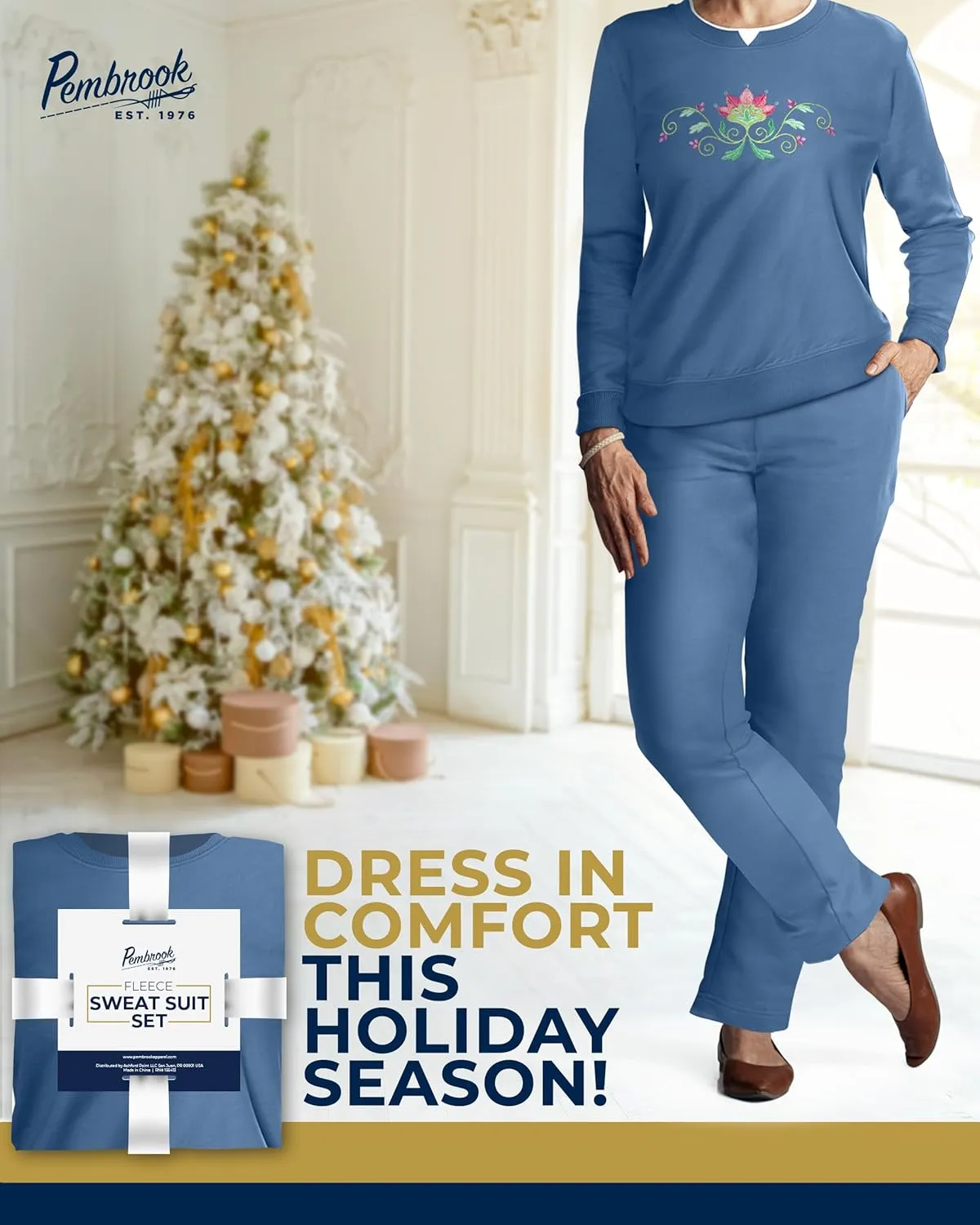 Pembrook Womens Sweat Suits Two-Piece - Ladies Sweatsuits Sets | Embroidered Fleece Sets for Women 2 Piece