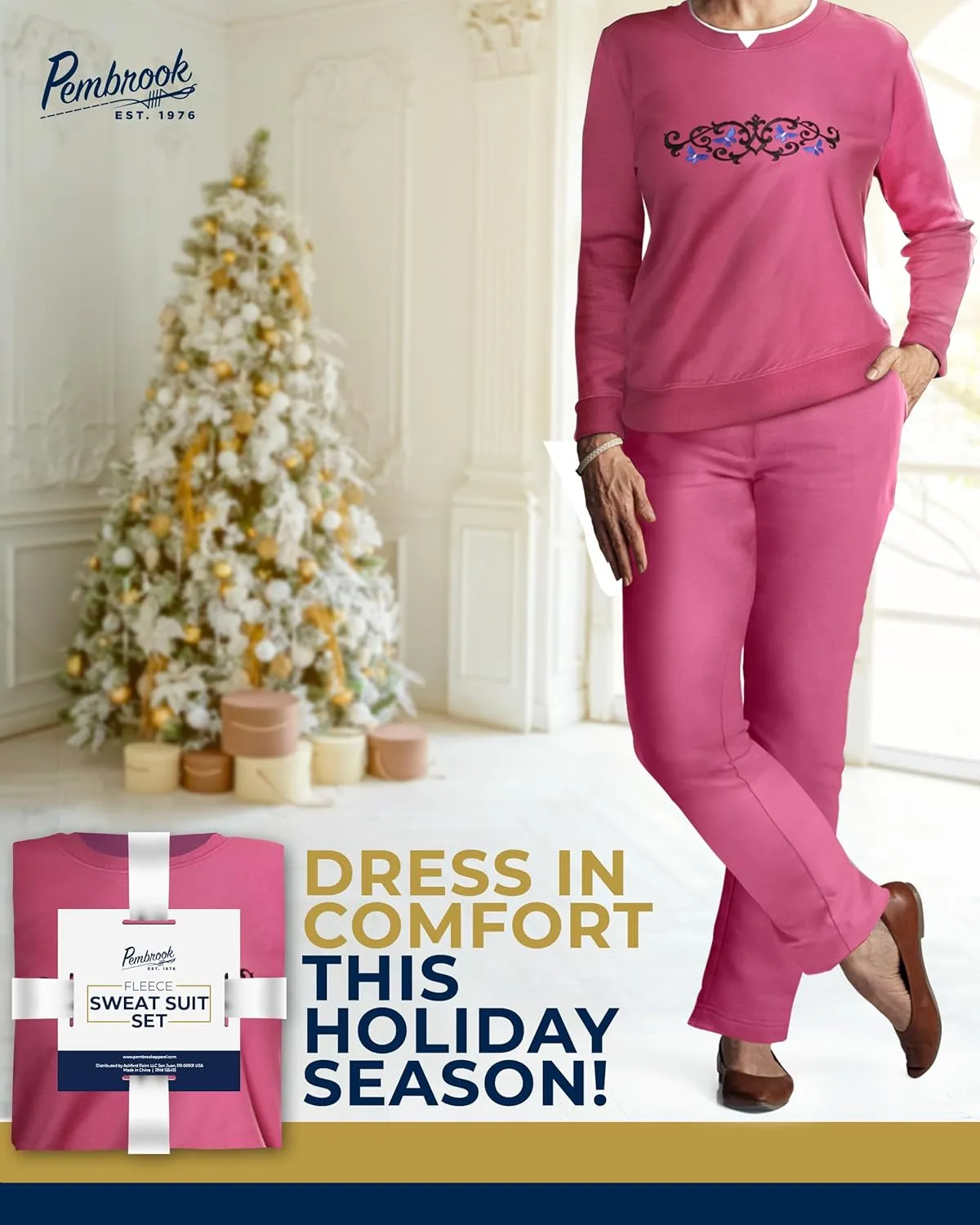 Pembrook Womens Sweat Suits Two-Piece - Ladies Sweatsuits Sets | Embroidered Fleece Sets for Women 2 Piece