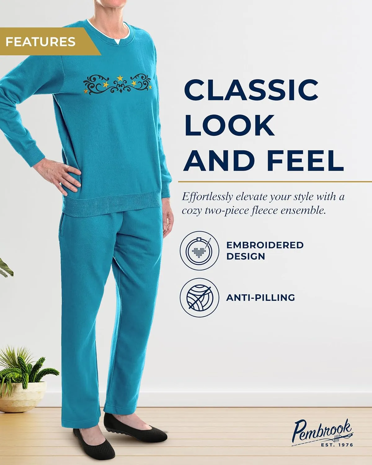 Pembrook Womens Sweat Suits Two-Piece - Ladies Sweatsuits Sets | Embroidered Fleece Sets for Women 2 Piece