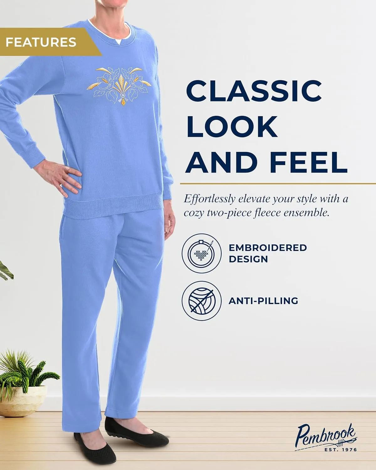 Pembrook Womens Sweat Suits Two-Piece - Ladies Sweatsuits Sets | Embroidered Fleece Sets for Women 2 Piece