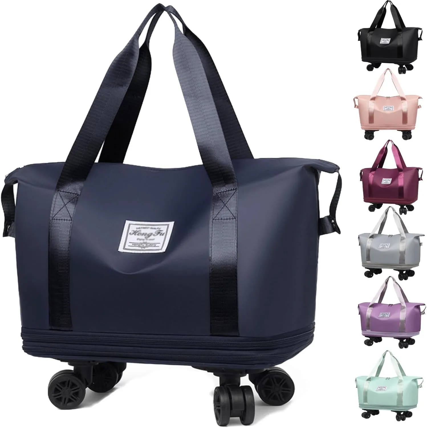 Pepepo Travel Bag with Removable Wheels, Large Capacity Kulken Travel Bags with pull handle, Universal Expandable Foldable Rolling Duffle Tote, Dry and wet separation (dark blue)