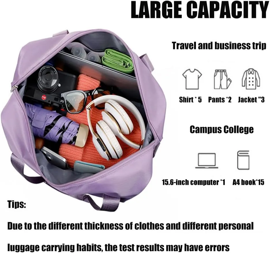 Pepepo Travel Bag with Removable Wheels, Large Capacity Kulken Travel Bags with pull handle, Universal Expandable Foldable Rolling Duffle Tote, Dry and wet separation (purple)