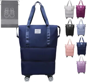 Pepepo Travel Bag with Wheel, Kulken Travel Bags with Wheels, Large Expandable Bag with Removable Wheels (dark blue)