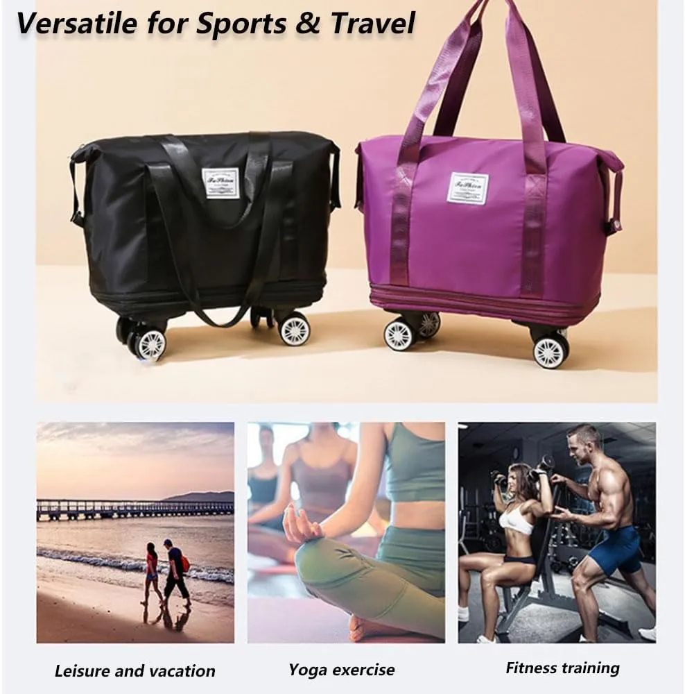 Pepepo Travel Bag with Wheel, Kulken Travel Bags with Wheels, Large Expandable Bag with Removable Wheels (dark blue)