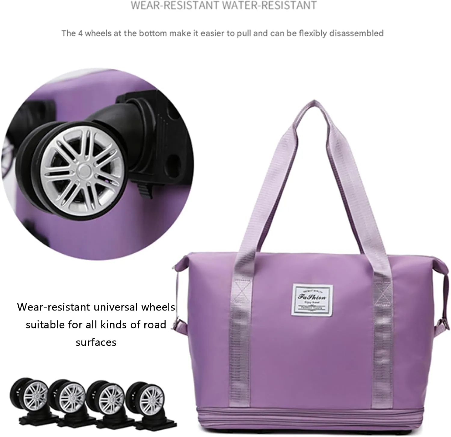 Pepepo Travel Bag with Wheels, 36/55L Klarson Expandable Bag with Wheels, 2025 New Large Capacity Travel Bag - Universal Wheel Removable, Expandable Foldable Duffle Bags (Dark Purple)