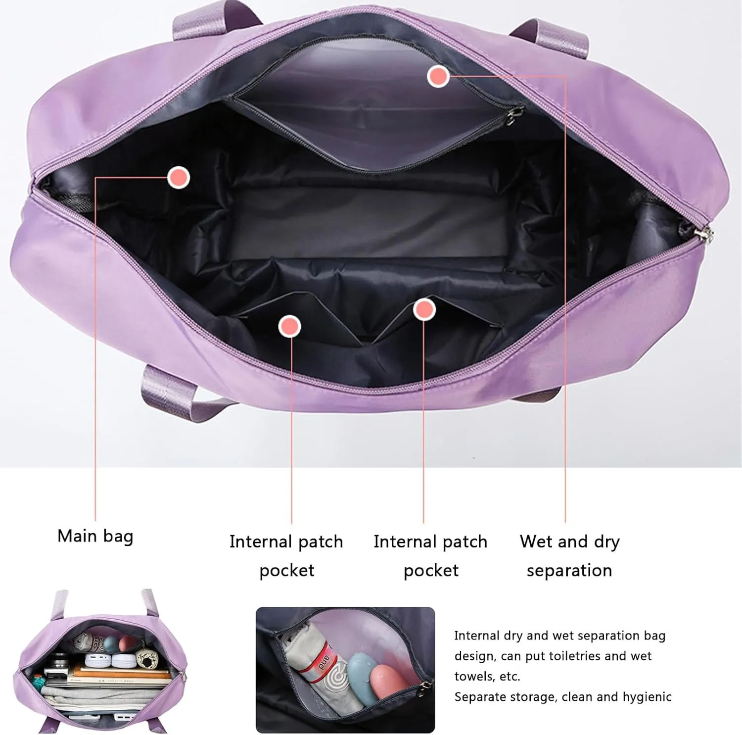 Pepepo Travel Bag with Wheels, 36/55L Klarson Expandable Bag with Wheels, 2025 New Large Capacity Travel Bag - Universal Wheel Removable, Expandable Foldable Duffle Bags (Dark Purple)