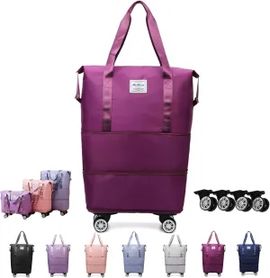 Pepepo Travel Bag with Wheels, 36/55L Klarson Expandable Bag with Wheels, 2025 New Large Capacity Travel Bag - Universal Wheel Removable, Expandable Foldable Duffle Bags (Dark Purple)