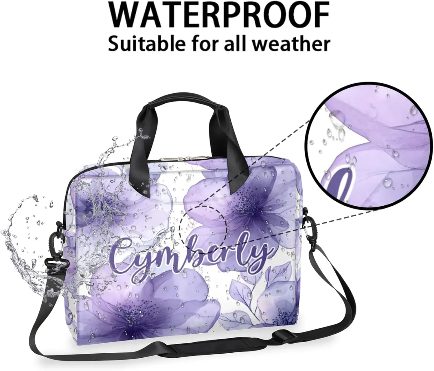 Personalized Name Flower Laptop Bag for Women, Custom Computer Bag Messenger Bags for Work Business, 16 Inch