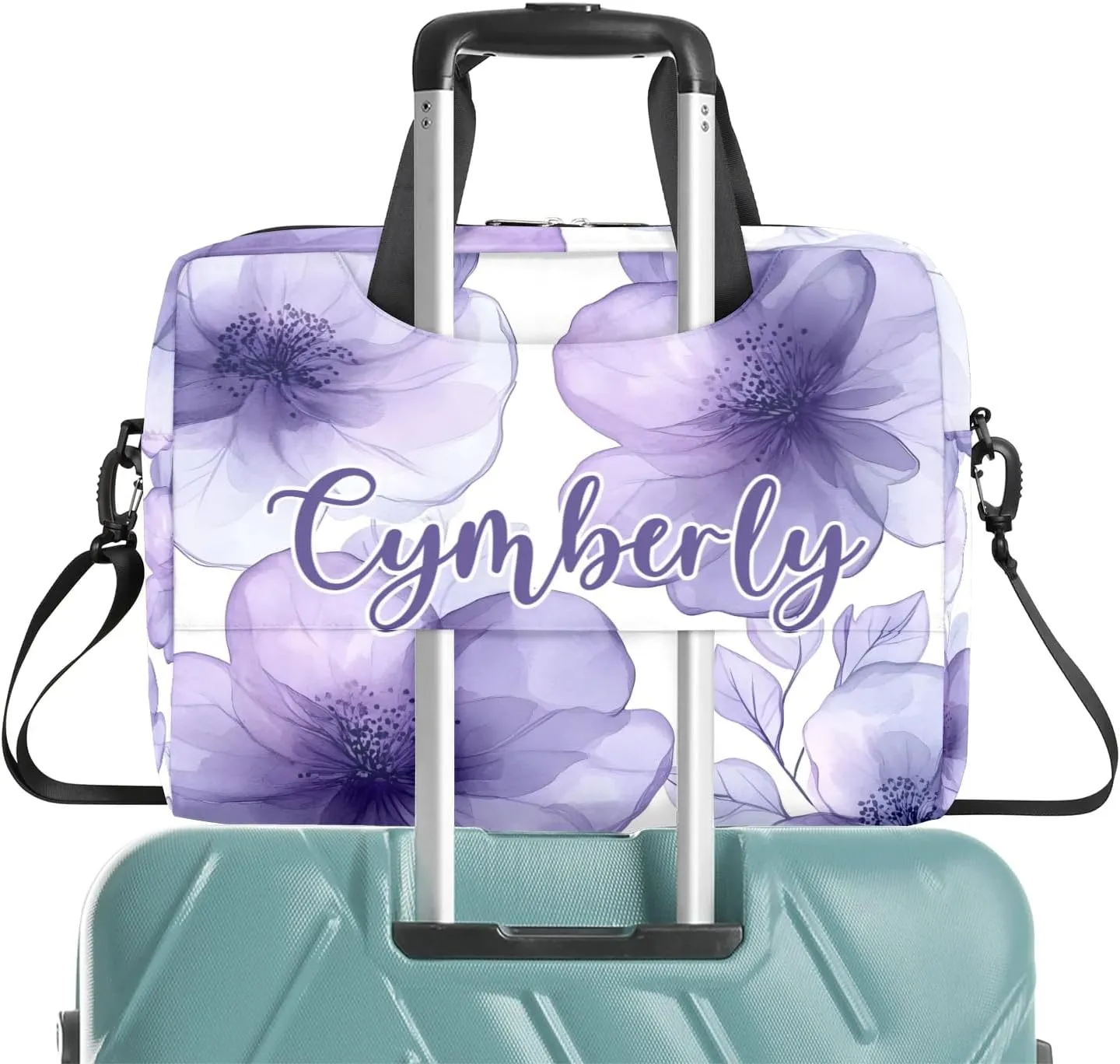 Personalized Name Flower Laptop Bag for Women, Custom Computer Bag Messenger Bags for Work Business, 16 Inch