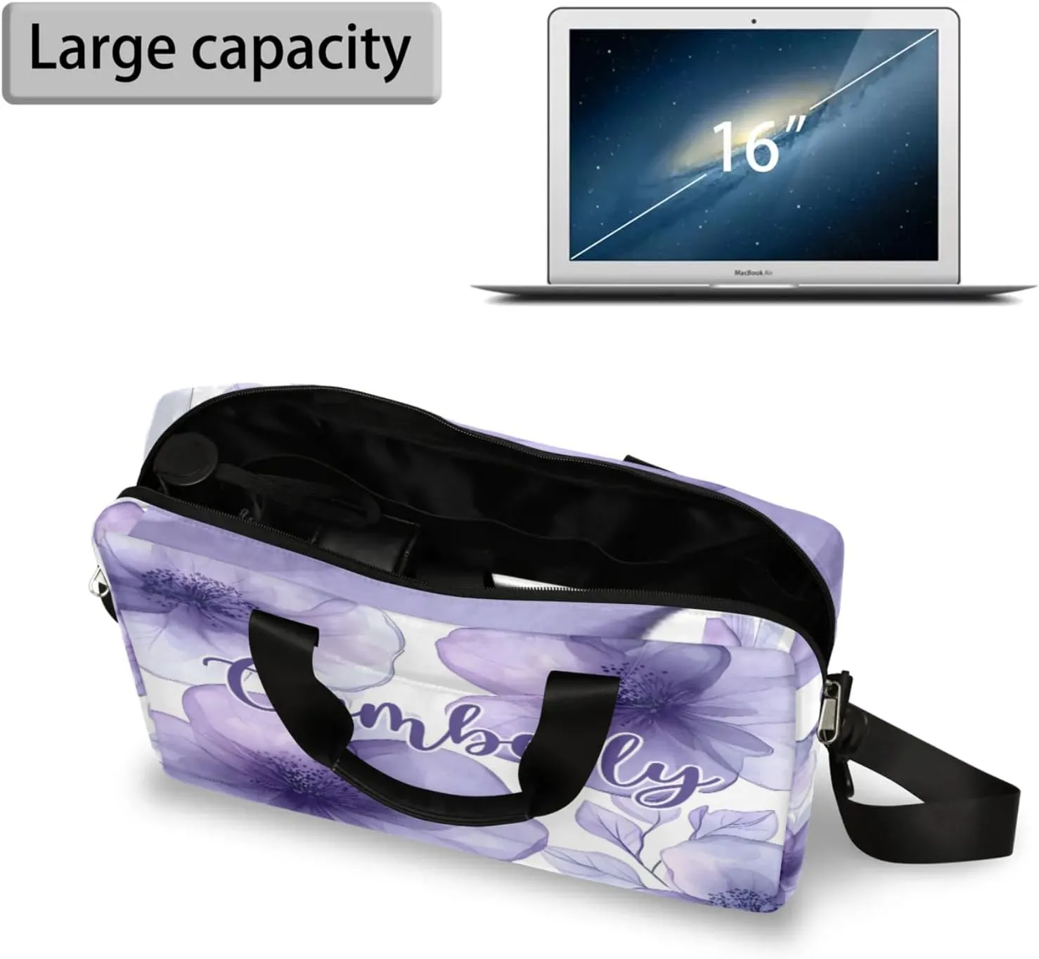 Personalized Name Flower Laptop Bag for Women, Custom Computer Bag Messenger Bags for Work Business, 16 Inch