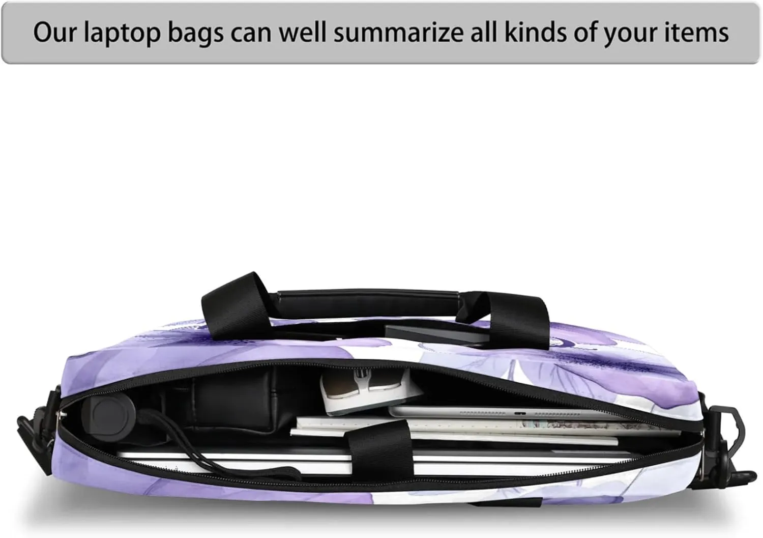 Personalized Name Flower Laptop Bag for Women, Custom Computer Bag Messenger Bags for Work Business, 16 Inch