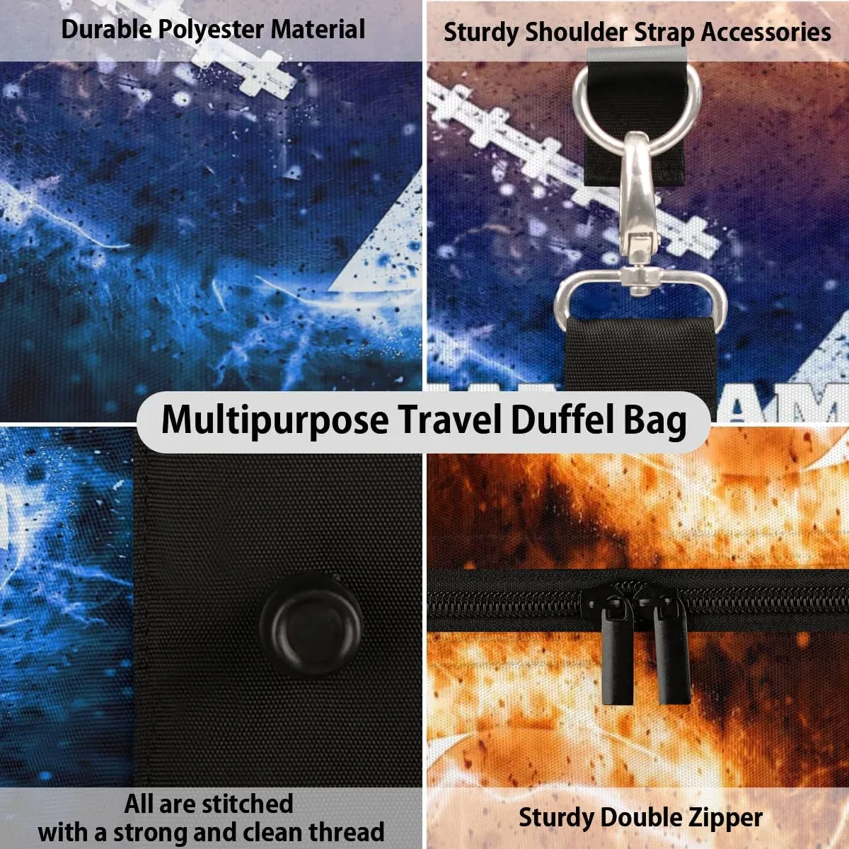 Personalized Travel Duffle Bags for Teenage Boys Men, Custom Team Space America Football Sports Overnight Bags Foldable Gym Bag Personalized Weekender Sleepover Carry On Bag