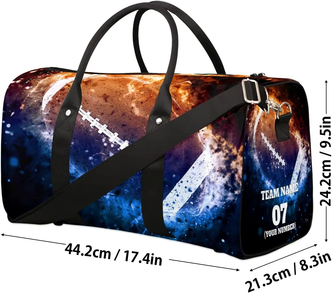 Personalized Travel Duffle Bags for Teenage Boys Men, Custom Team Space America Football Sports Overnight Bags Foldable Gym Bag Personalized Weekender Sleepover Carry On Bag