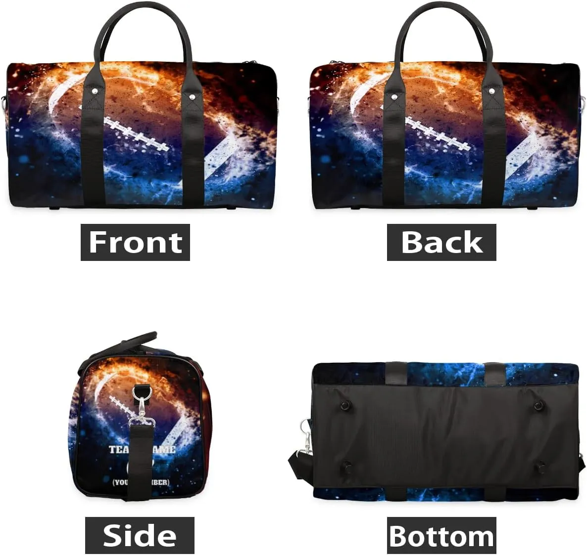 Personalized Travel Duffle Bags for Teenage Boys Men, Custom Team Space America Football Sports Overnight Bags Foldable Gym Bag Personalized Weekender Sleepover Carry On Bag