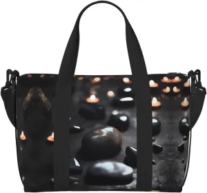 Phayah Black Mystery Heart Stone Travel Duffel Bag,Sports Tote Gym Bag,Shoulder Weekender Overnight Bag For Women