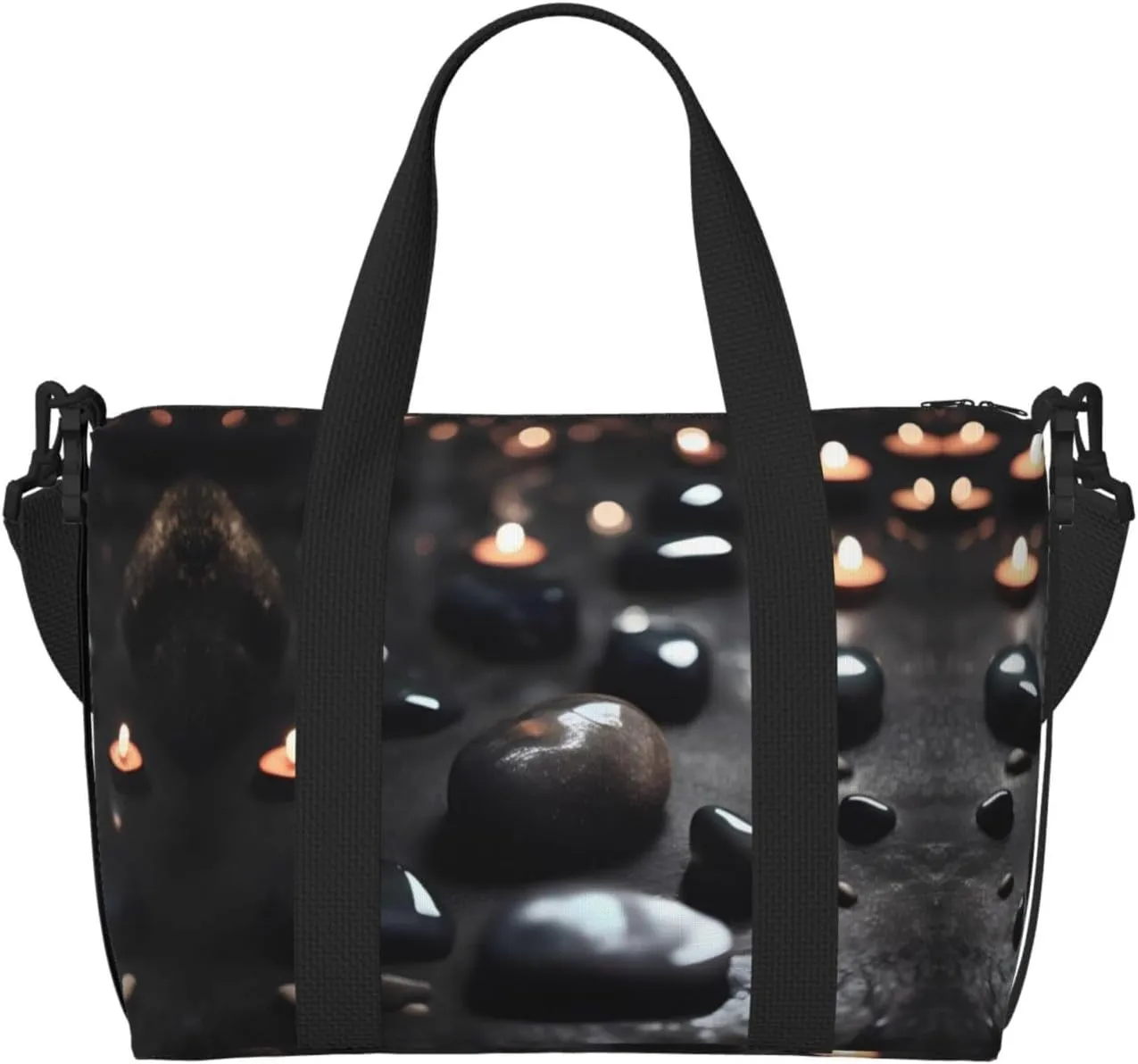 Phayah Black Mystery Heart Stone Travel Duffel Bag,Sports Tote Gym Bag,Shoulder Weekender Overnight Bag For Women