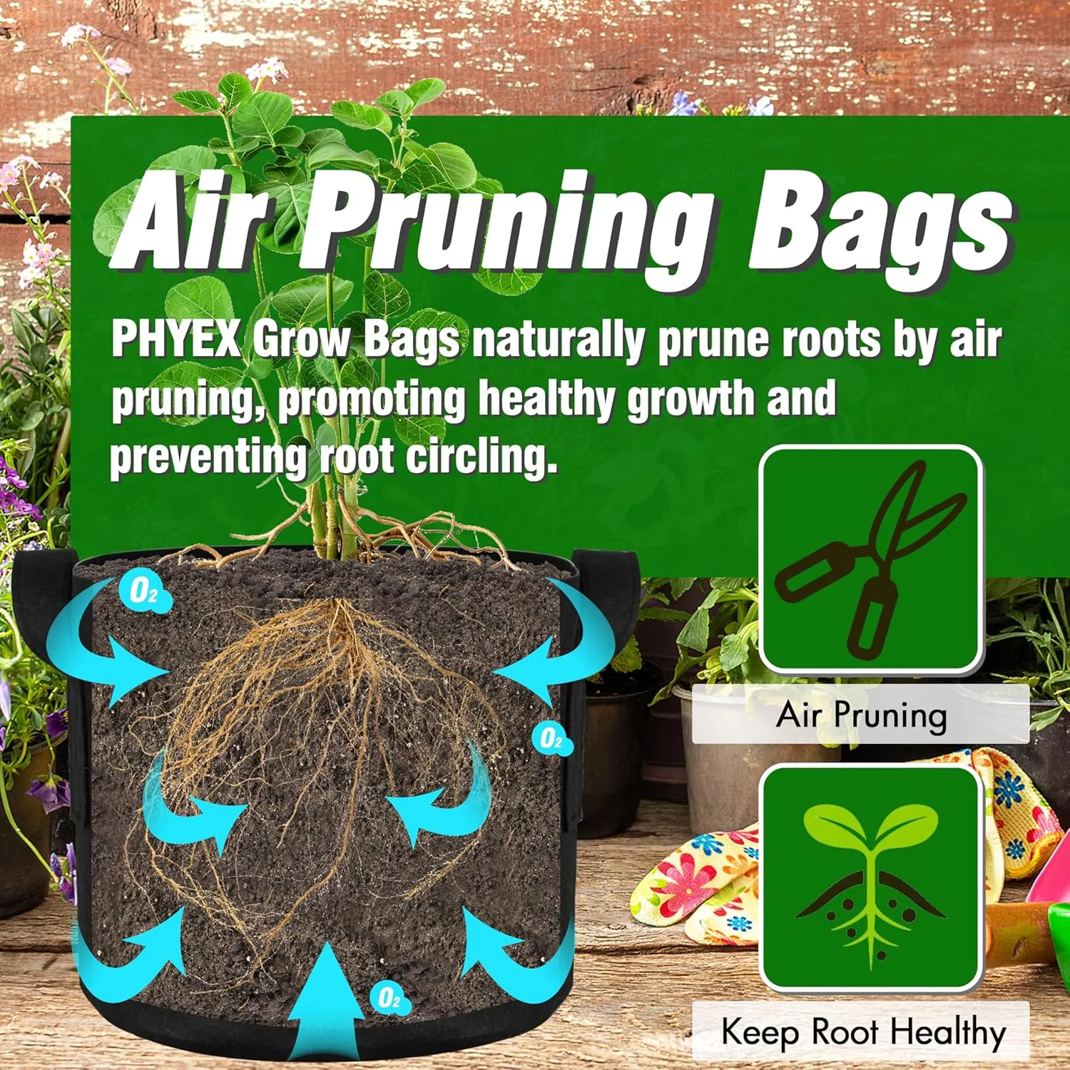 PHYEX 12-Pack 7 Gallon Grow Bags, Thickened 300G Nonwoven Fabric Pots with Reinforced Handles, Planting Bags for Healthy Root Growth, Vegetables, and Flowers, Come with 12 Pcs Plant Labels